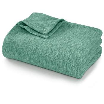 Tribeca Living King Yarn Dyed Cotton Silk Oversized Blanket Heather Green