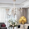 Vintage Distressed White Chandelier with 6 Lights, Elegant Design and Crystal Accents, Home Decor Lighting, 1pc - 2 of 4