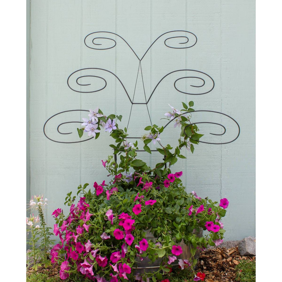 ACHLA Designs 49.75" Outdoor Garden Butterfly Wrought Iron Trellis - thumbnail 4