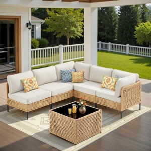 Buenhomino Patio Furniture Set – Outdoor Sectional Wicker Sofa with Cushions, All-Weather PE Rattan Conversation Set for Garden, Balcony & Poolside - 1 of 4