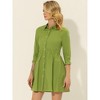 INSPIRE CHIC Women's 3/4 Sleeve Button Front Solid Color Flare Mini Shirt Dress - 2 of 4