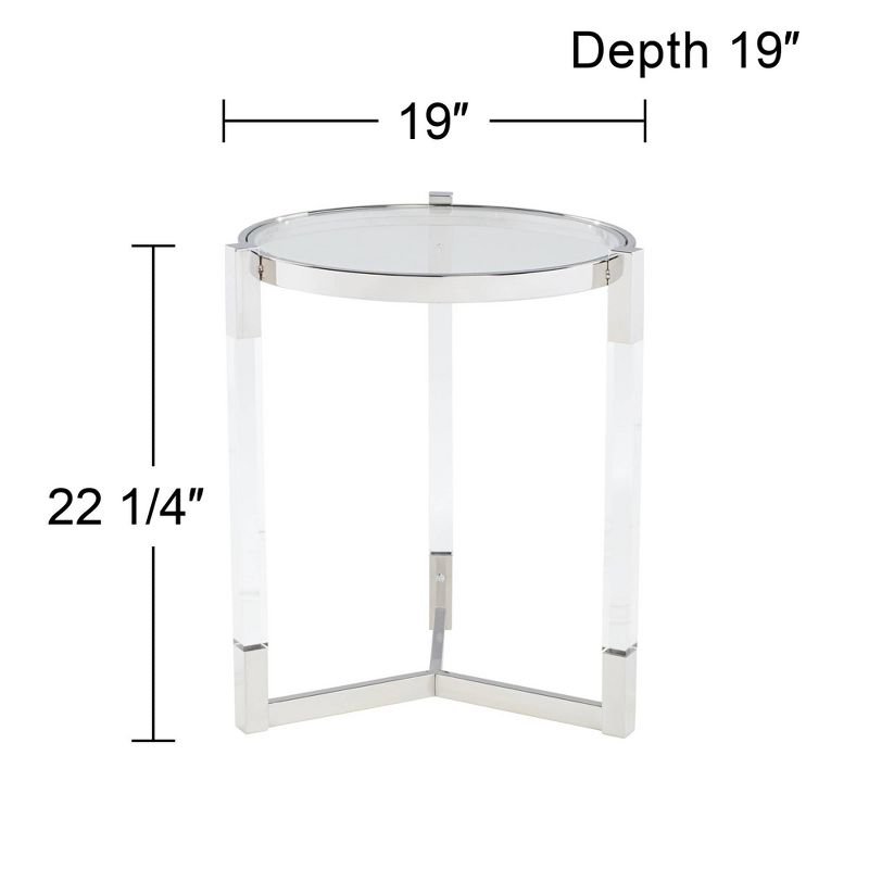 55 Downing Street Darla Modern Metal Round Accent Table 19" Wide Silver Glass Tabletop Clear Acrylic Frame for Living Room Bedroom Bedside Entryway, 4 of 10