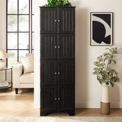 INFURNIC Decorative Storage Cabinets Tall Storage Cabinet with 8 Doors and 4 Shelves for Living Room and Office, Black, 23.82"*12.6"*72.4"