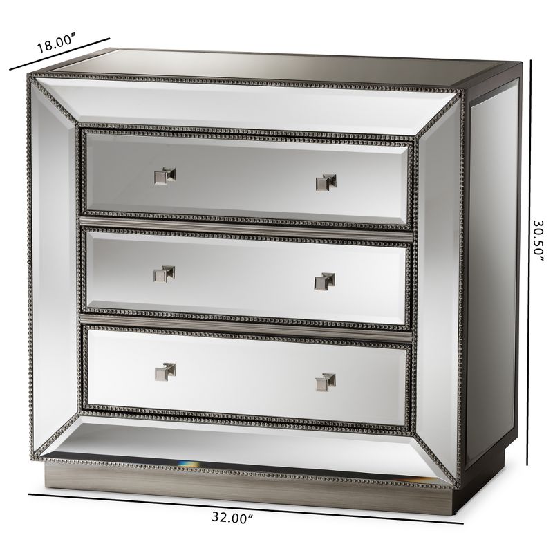 Edeline Hollywood Regency Glamour Style Mirrored 3 Drawer Chest Baxton Studio, 6 of 9