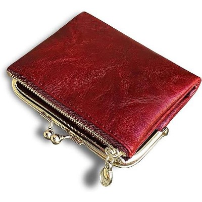 BEAFUP Womens Wallet,Ladies Vintage Leather Bifold Wallet with Zipper & Kiss Lock - Compact Coin Purse for Daily Use,Travel,and Shopping