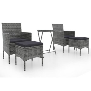 vidaXL 5 Piece Patio Bistro Set - Poly Rattan and Tempered Glass - Gray Outdoor Dining Furniture - 1 of 4
