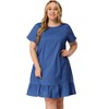 Agnes Orinda Women's Plus Size Cross Back Ruffle Hem Formal Chambray T-Shirt Dresses - 3 of 4