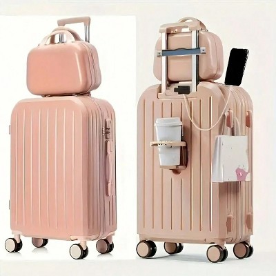 YONWAY 1pcs Minimalist Solid Colorful Luggage Set, Hard Shell Zipper Trolley Suitcase With Square Small Makeup Handbag And Wheels For Travel/School