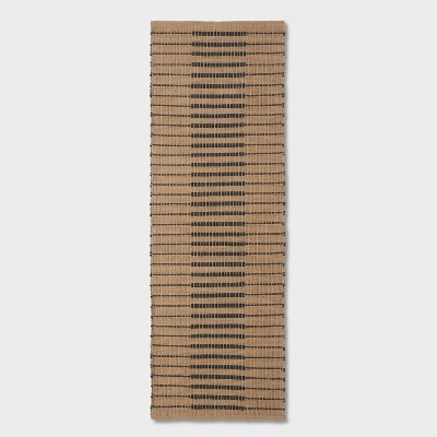 Reseda Hand Woven Striped Jute Cotton Area Rug Black - Threshold