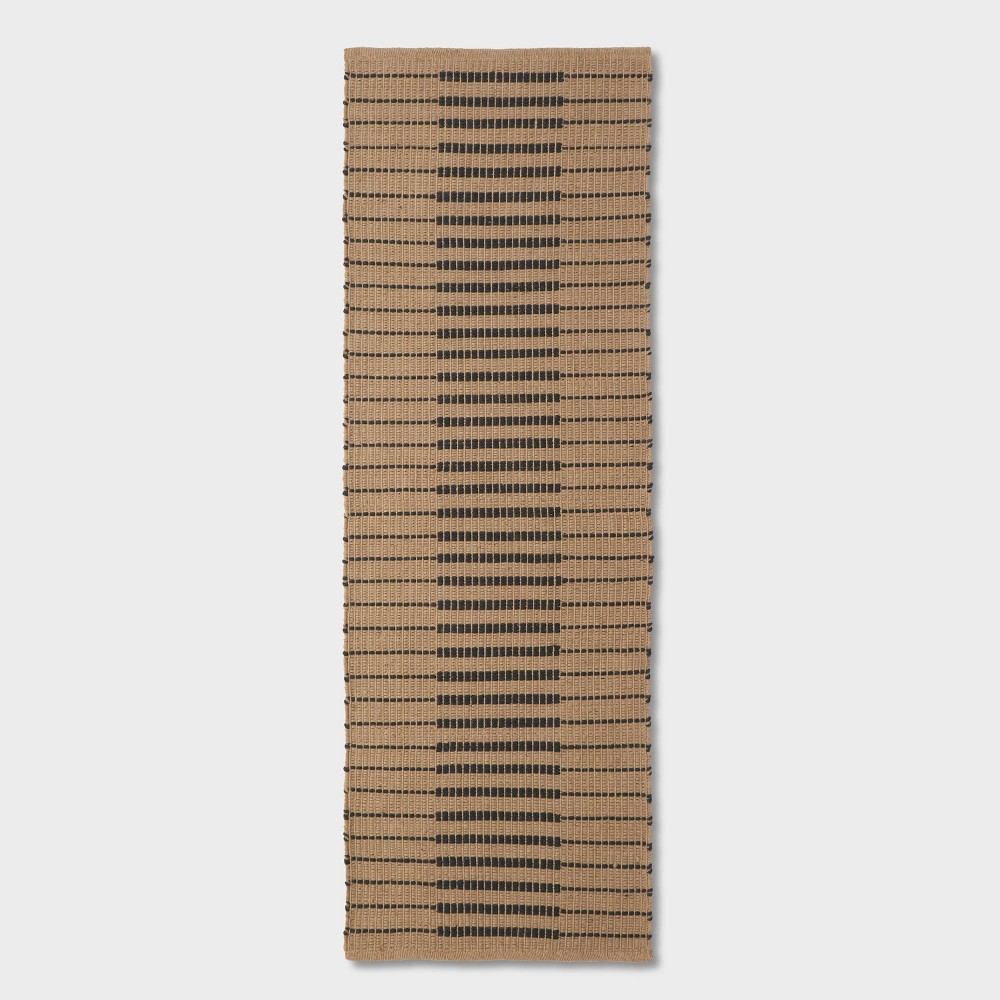 2'4"x7' Runner Reseda Hand Woven Striped Jute Cotton Area Rug Black - Threshold designed with Studio McGee