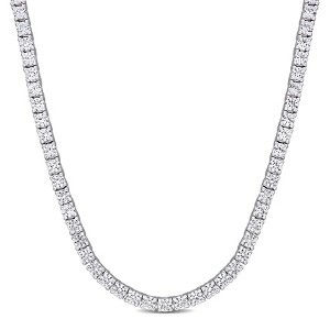 EVERLY JEWELRY | Sterling Silver 11 1/3ct TGW Created White Sapphire Tennis Necklace, 15 inc + 3 inc - 1 of 4