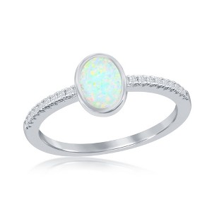Opalata Sterling Silver White Inlay Opal Oval CZ Band Ring - Available Sizes:  6 ,  9 ,  8 ,  7 - 1 of 3
