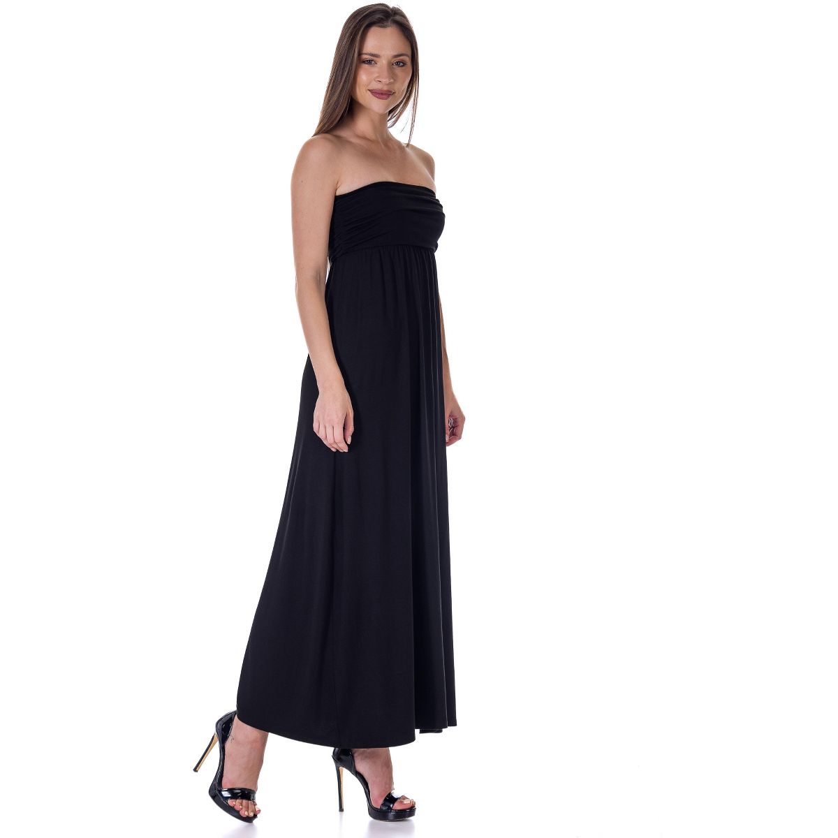 Womens Strapless Tube Empire Ruched Waist Flowy Maxi Dress - 24seven Comfort Apparel™ - thumbnail 2