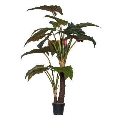 Large Alocasia Indoor/Outdoor Artificial Tree with Pot Green - Pottery Pot