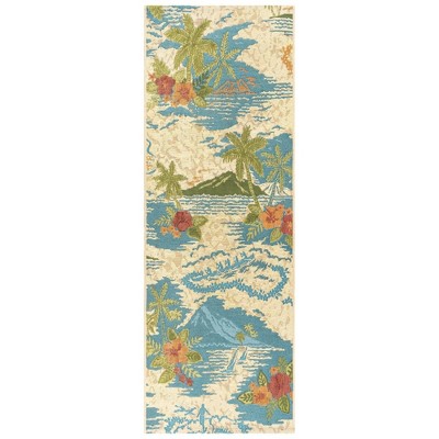 Reyn Spooner 2'x6' Kona Coast Fresco Lanai Flatweave Indoor Outdoor Accent Rug Blue