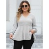Coolmee Women's Plus Size Lantern Sleeve Sweater V Neck Doll Shirt Casual Knitted Sweater - 2 of 4
