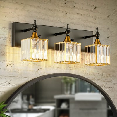 Rennnsan Hellenor 19"W Hardwired 3-Light Square Crystal Mid-Century Modern Dimmable Vanity Light