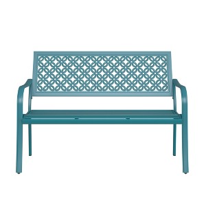 Yardgrace Patio Park Steel Garden Bench Porch Path Chair Outdoor with Carved Floral Back - 1 of 4