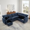 97"W L-Shaped Corner Sectional Sofa Couch with Storage Ottoman, 7-Seat Chenille Fabric Corner Couch with 2 Pillows for Living Room - ModernLuxe - 3 of 4