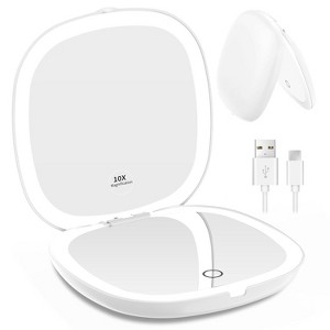 Rechargeable Lighted Travel Makeup Mirror,1x/10x Compact Magnifying Mirror with Lights,Portable for Bag,4inch - 1 of 4