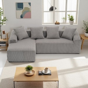 101" Corduroy L-Shaped Modular Sectional Sofa with 4 Pillows - 1 of 4