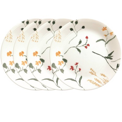 Corelle 4pk 8.5" Vitrelle Wildflower Lunch Plates: Floral Round Salad Plates, Dishwasher-Safe, Service for 4