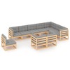 vidaXL Solid Pinewood 10 Piece Outdoor Lounge Set with Cushions - Grey and Brown - Rustic Patio Furniture Set - Retro Style Lounge Set - 2 of 4
