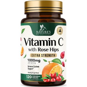 Chewable Vitamin C 1000mg - Extra Strength Antioxidants for Powerful Immune Support w/Vitamin C & Rose HIPS - Potent Dietary VIT C Chews - 120 Tablets - 1 of 4