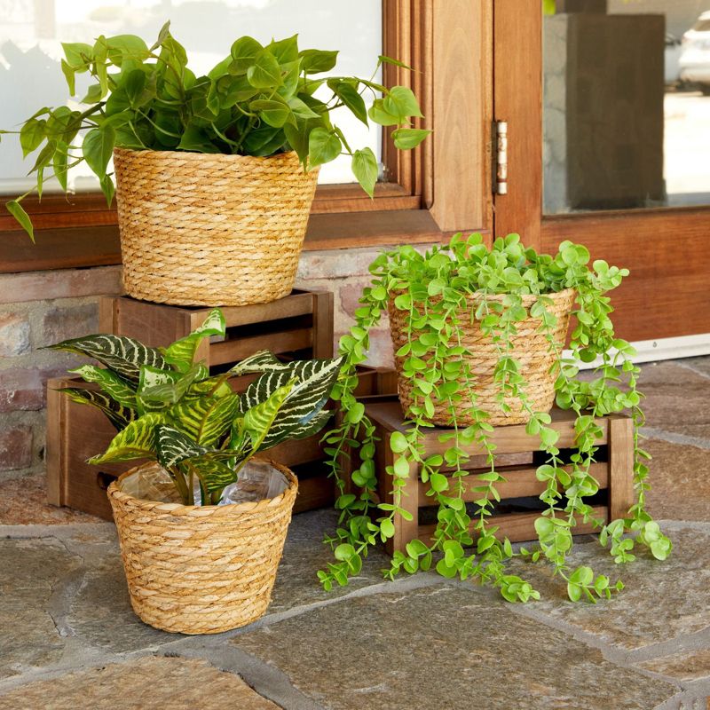 Juvale 3 Piece Seagrass Planter Pots Set with Plastic Lining, 3 Woven Baskets for Indoor & Outdoor Plants, 3 Sizes, 2 of 9