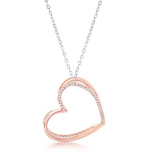 Bella Silver Sterling Silver, Rose Gold Plated, 3D Heart Necklace - White CZ - Rose - 16+2 Inch - 1 of 4