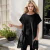 Amaryllis Women's Velvet Tunic with Asymmetrical Hem Round Neck Short Sleeves Loose Fit Side Pockets Comfortable - 2 of 3