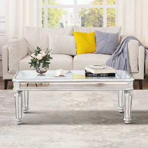 LIVAREEmlen Modern Mirrored Coffee Table, Vintage Carved Elements, Rectangle Glass Tea Table for Living Room and Office - 1 of 4