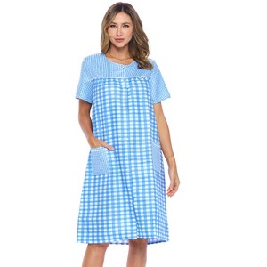 Casual Nights Women's Snap front House Dress Short Sleeve Woven Duster Housecoat Lounger Robe - 1 of 4