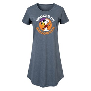 Women's - Peanuts - Hooked On Halloween Graphic T-shirt Dress - 1 of 4
