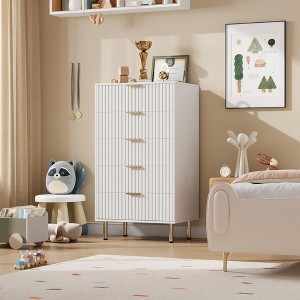 ODK Tall Modern Chest with Ample Deep Drawers and Wide Top, Fluted 5 Drawer Storage Dresser, Wooden Organizer for Living Room, Hallway, Kids Room - 1 of 4