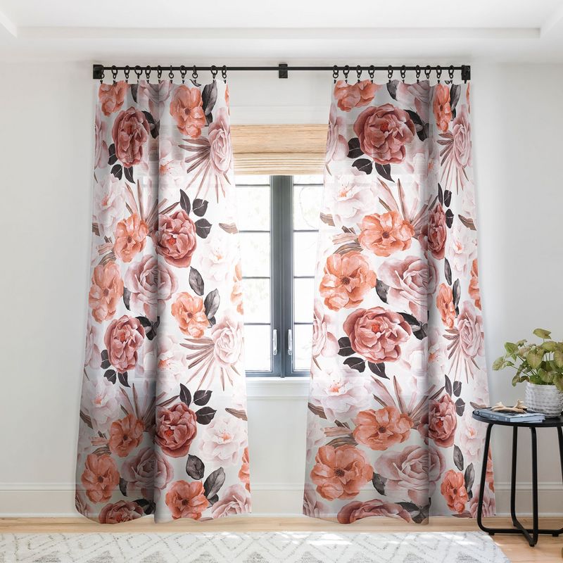 Marta Barragan Camarasa Terracotta Flowered Garden Single Panel Sheer Window Curtain - Deny Designs, 1 of 7