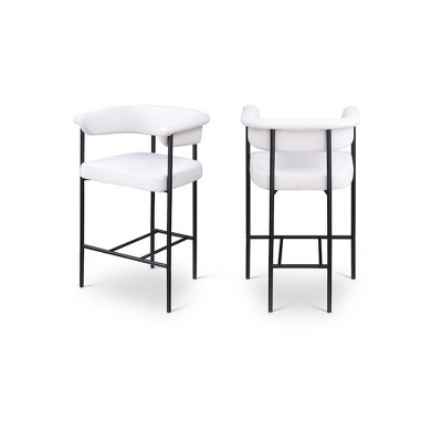 Meridian Furniture,Malin Cream Linen Textured Fabric Counter Stool, Set of 2