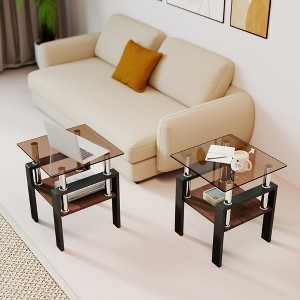KTMBDW Square Side Tables Set of 2, Tempered Glass End Tables with MDF Layer for Living Room, Balcony, Bedroom - 1 of 4