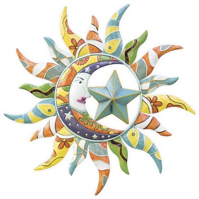 Wind & Weather Colorful Metal Talavera Style Sun, Moon And Star Indoor/Outdoor Wall Art