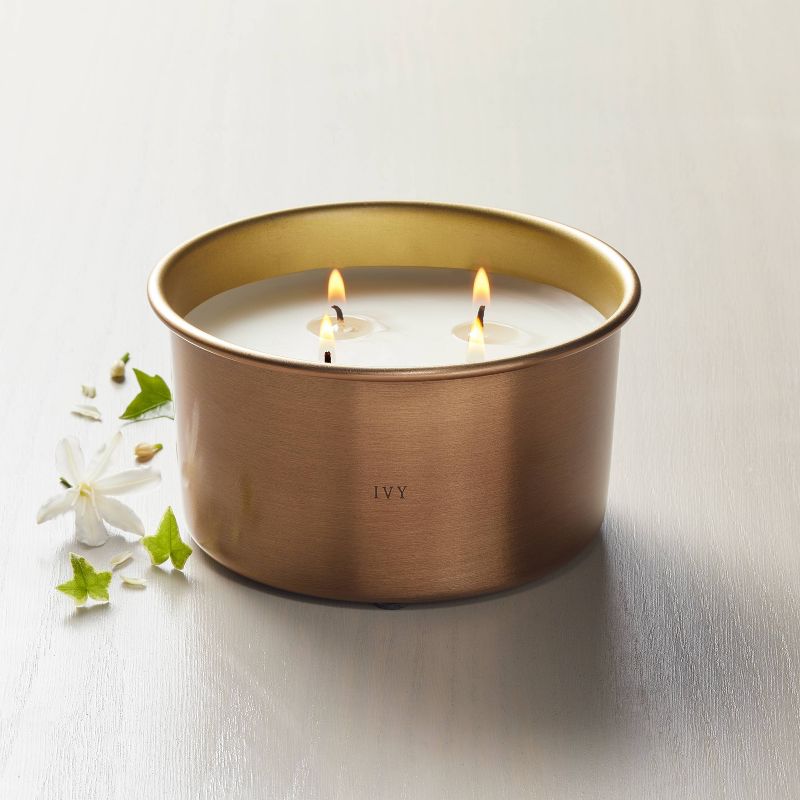 Lidded Metal Ivy 4-Wick Jar Candle Brass Finish 20oz - Hearth &#38; Hand&#8482; with Magnolia, 3 of 5