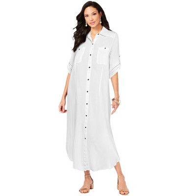 Roaman's Women's Plus Size Collared Button Front Dress