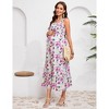 BLUEMING Womens Maternity Dress Sleeveless Floral Elastic Strap Square Neck Ruffle Baby Shower Maxi Dress - 4 of 4