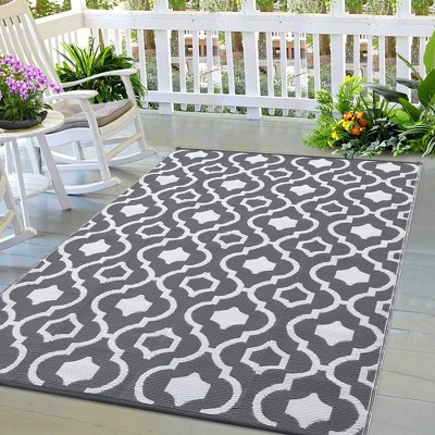 Outdoor Rug Waterproof Reversible Rug for Patio, Moroccan Plastic Straw Rug Portable Floor Mat for Camping Travel Picnic