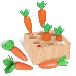 7 PCS Wooden Carrots Montessori Sorting Toys Educational Carrot Harvest Toy for Toddlers, Shape Sorting Matching Puzzle Birthday Gifts for Toddlers - 1 of 4