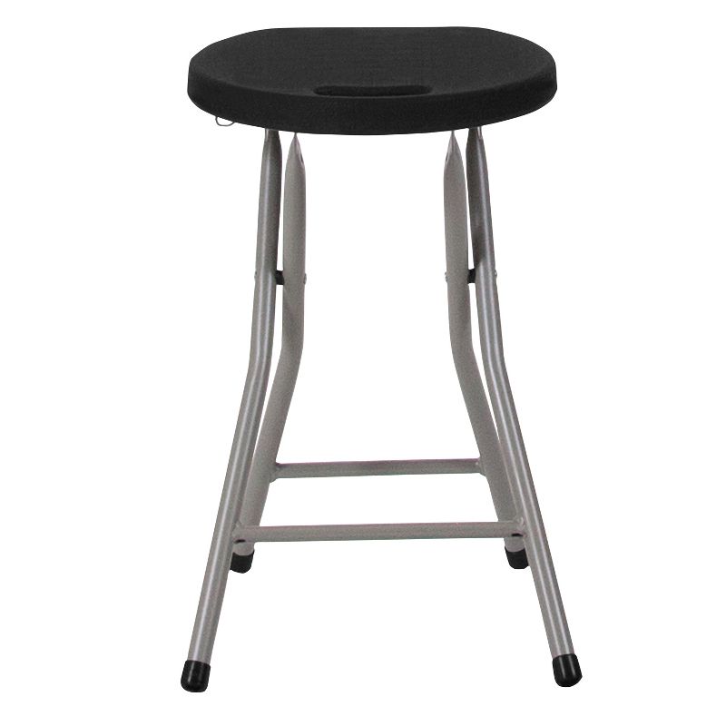 Emma and Oliver 2 Pack Foldable Portable Stool with Black Plastic Seat and Titanium Gray Frame, 6 of 9