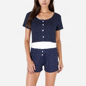 Anna-Kaci Lounge Women's Short Sleeve Sleepwear Set with Mini Bow Print and Decorative Button Details - 1 of 4