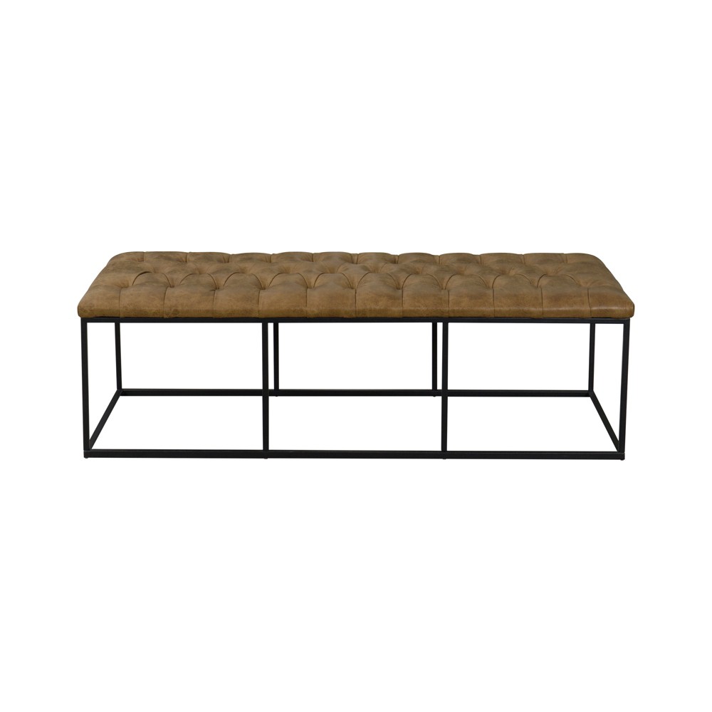 58 Draper Large Bench with Button Tufting Faux Leather Light Brown - HomePop was $299.99 now $224.99 (25.0% off)