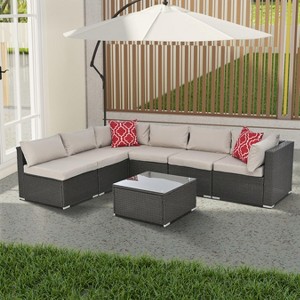 NicBex 7 Piece Outdoor PE Wicker Furniture Set with Tempered Glass Top Coffee Table,Patio Sectional Sofa Couch with 2 Pillows - 1 of 4