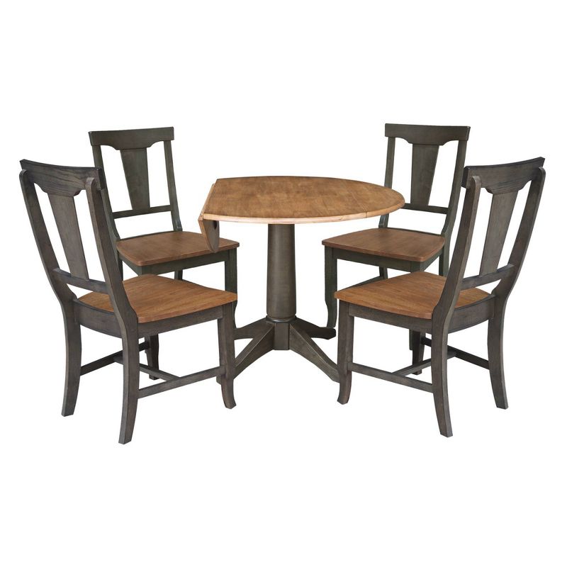 42&#34; Round Dual Drop Leaf Dining Table with 4 Panel Back Chairs Hickory/Washed Coal - International Concepts, 3 of 11