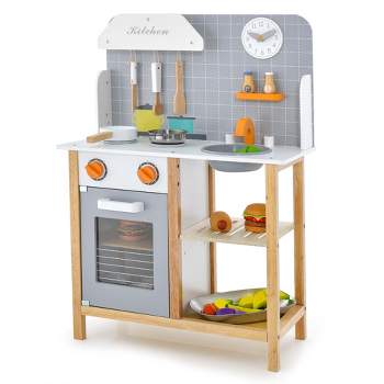 Costway Wooden Kid's Play Kitchen Set Pretend Chef Cooking Toy with Cookware Accessories